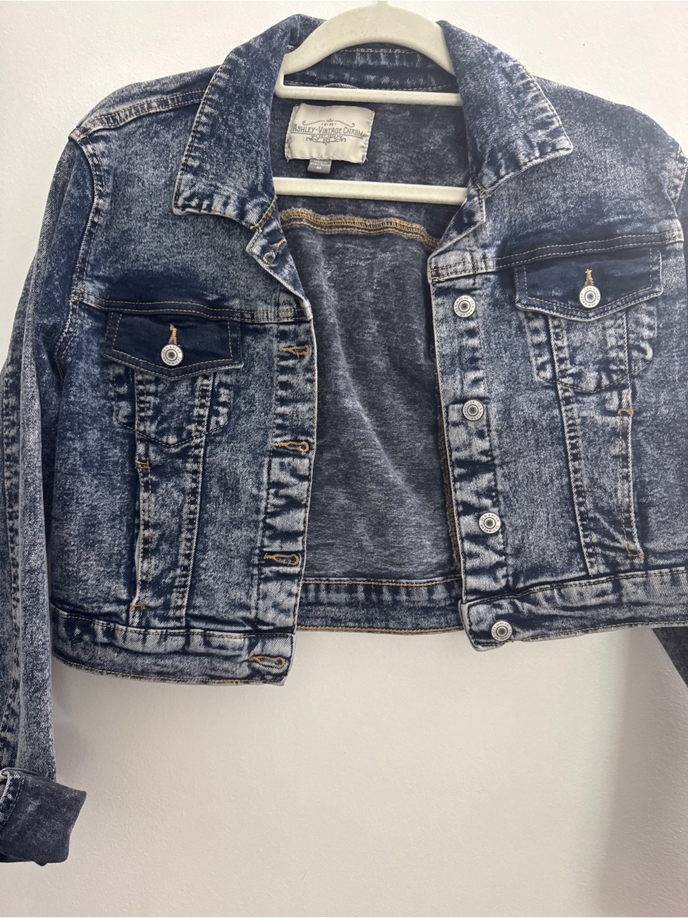Ashley - Vintage Charm Denim Jacket in Faded Acid Blue Crop Worn Once